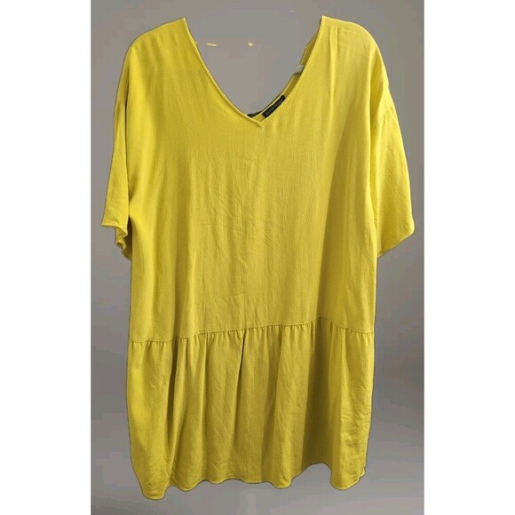 Eileen Fisher Dress Yellow Drop Waist Tie Back V-Neck Large Shirtdress - Picture 2 of 7
